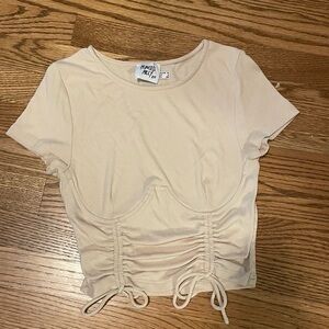 Like New Princess Polly Cream Ribbed Ruched Crop Top
